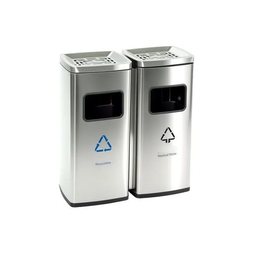 Stainless Steel Twin Lobby Bins with Ashtray Tops — WBN-1078