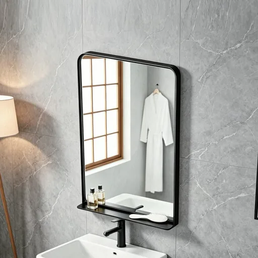 Stainless Steel Framed Mirror with Bottom Shelf — WLM-1024