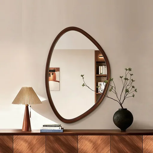 Organic Shape Walnut Frame Mirror — WLM-1032