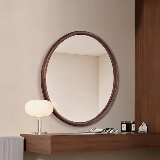 Round Walnut Frame Mirror — WLM-1033