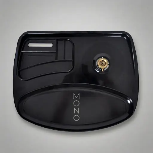 Melamine Welcome Tray with Tea Box [1029] — WTR-1029 — A large melamine welcome tray set with a main tray, four-compartment tea box and matching serving tray in strong, non-crack melamine. A fixed kettle base and fire-resistant, anti-stain finish make it durable and easy to clean. The roomy main tray measures 46.2x36.9cm, finished in black.