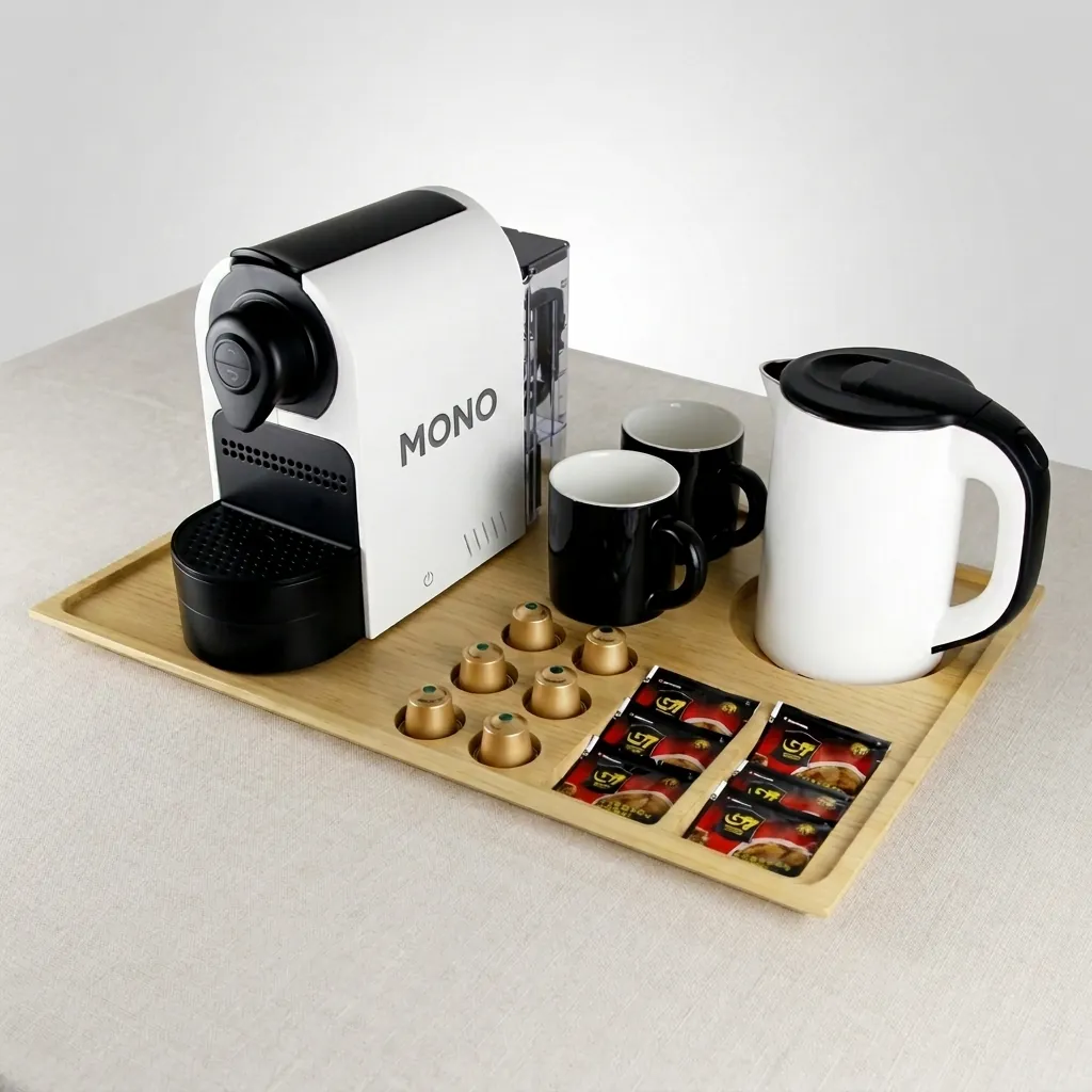 Beech Wood Welcome Tray with Capsule Recesses [1034] — WTR-1034 (image 1)