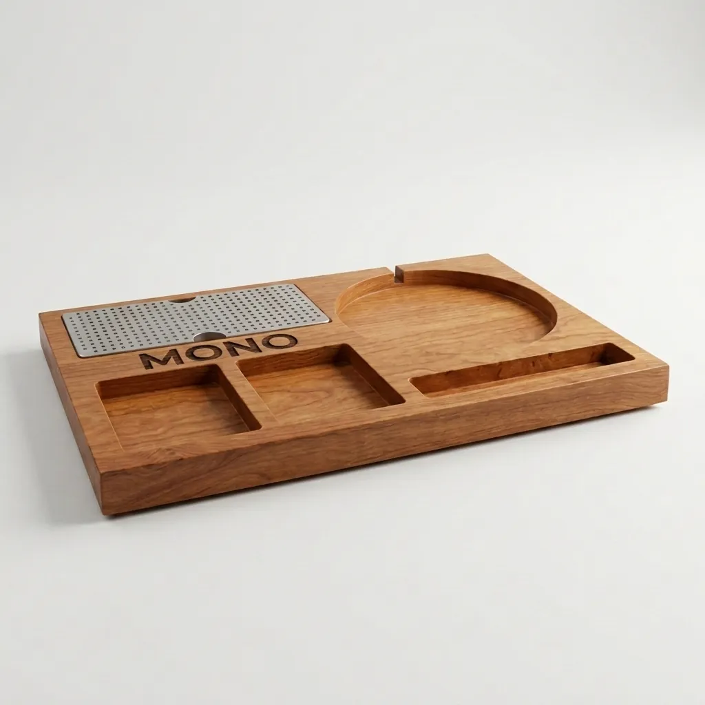 Beech Wood 3-in-1 Tray with Stainless Steel Drip Tray [1038] — WTR-1038 (image 1)