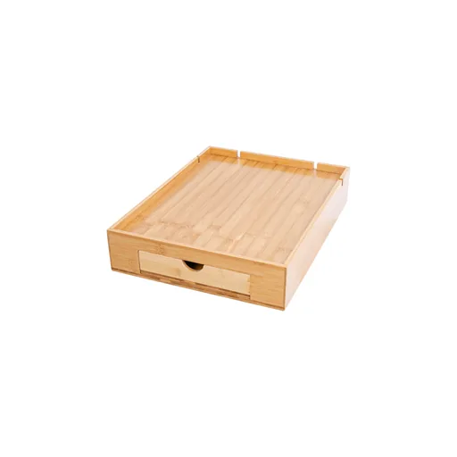 Bamboo Welcome Tray with Drawer and Raised Edges in Natural — WTR-1076