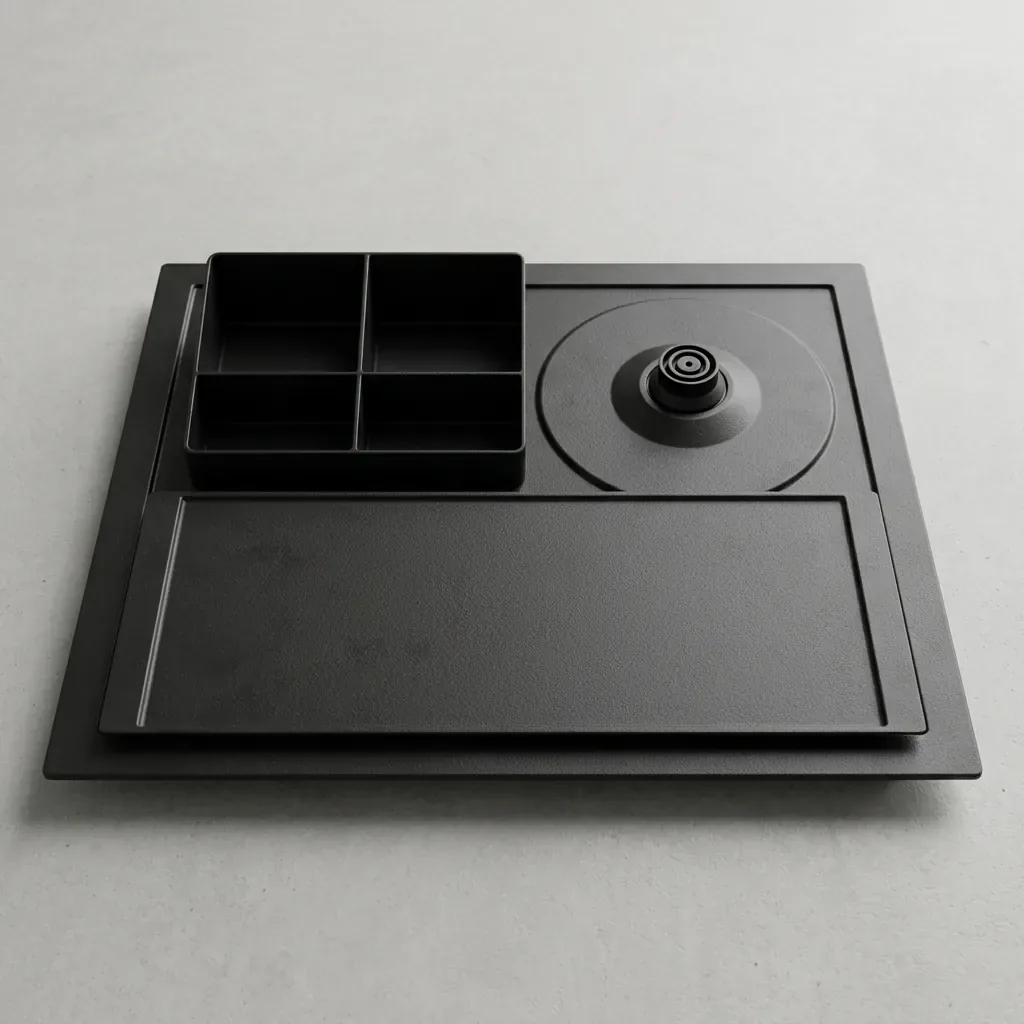 Melamine Main Tray with Fixed Kettle Base for B Welcome Tray Set in Black — WTR-1081