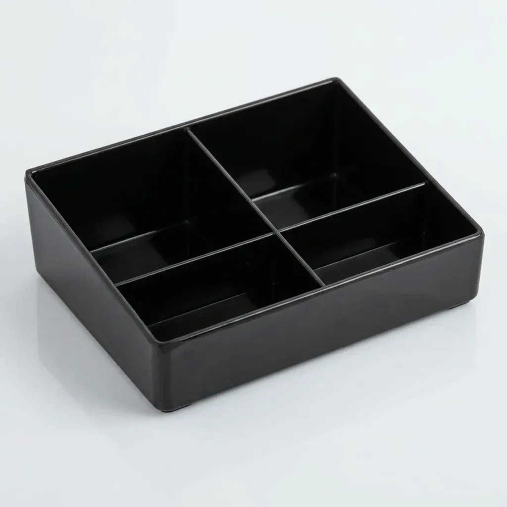Melamine Tea Box with 4 Compartments for B Welcome Tray Set in Black — WTR-1083